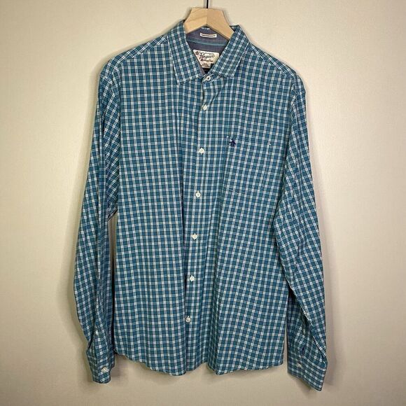 Penguin Heritage Slim Fit 2xl Men Long Sleeve Button Up Shirt Blue Plaid XXL - Picture 1 of 8